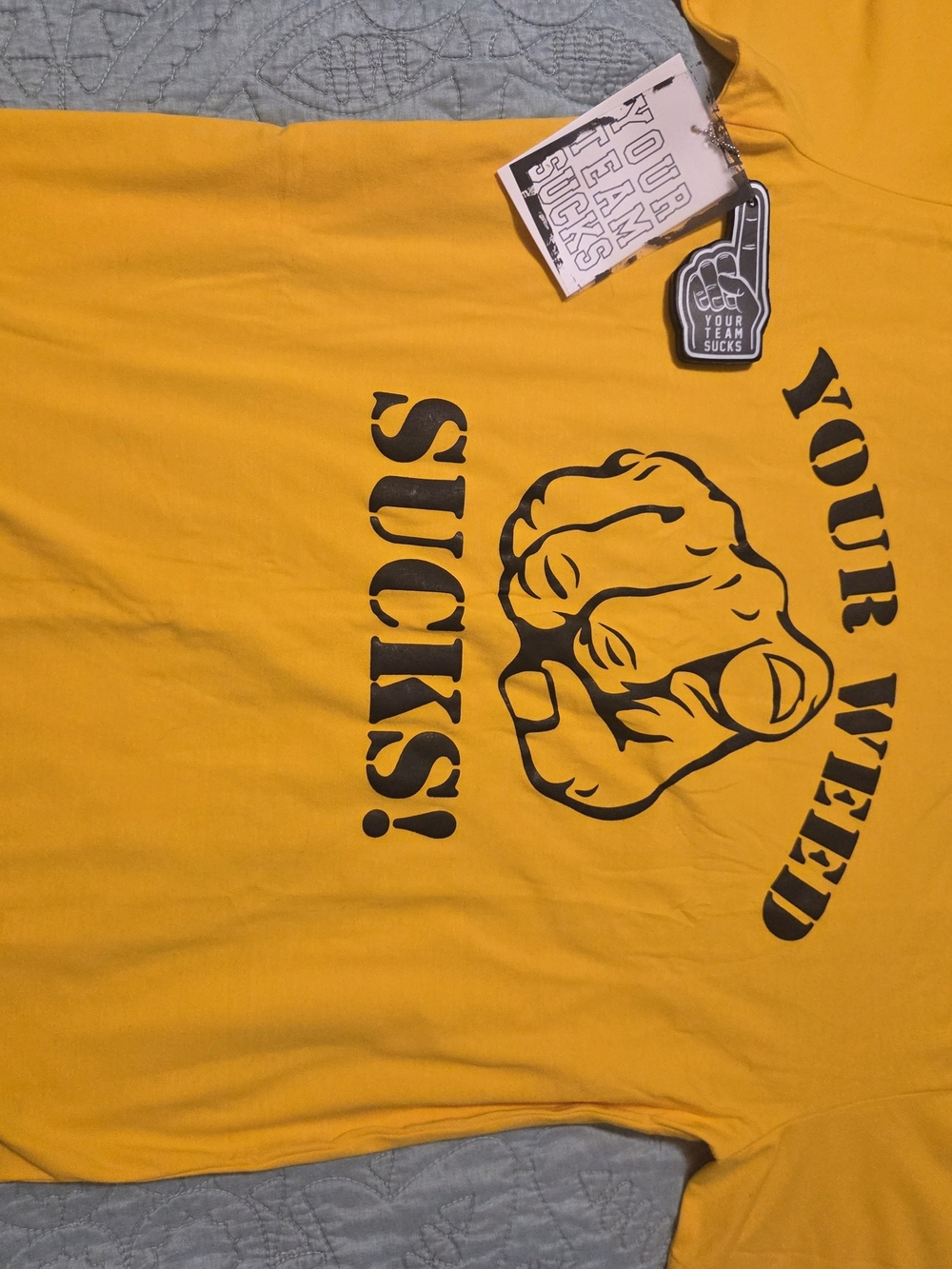 Yellow Graphic Short Sleeve Men’s T-Shirt - Your Weed Sucks